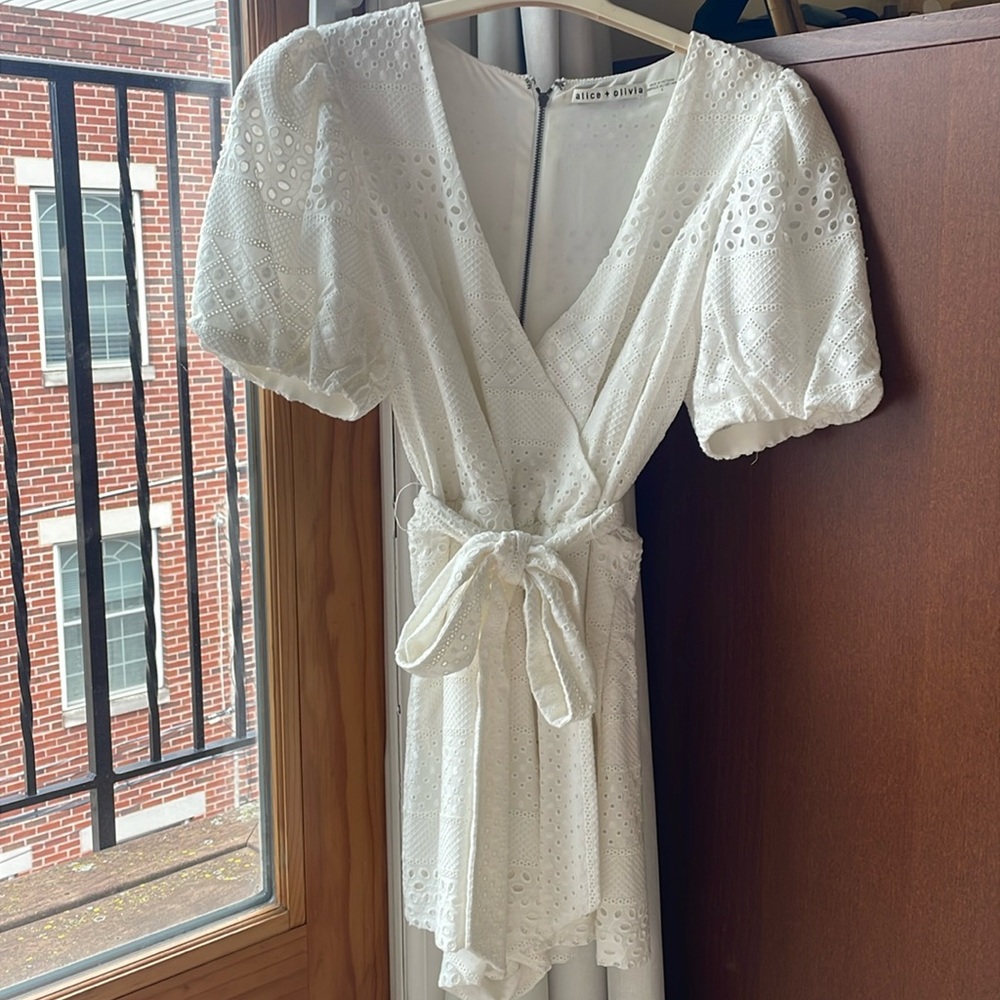 Alice and Olivia eyelet puff sleeve romper
